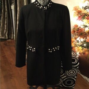 Elegant Black Pearl-Embellished Women's Coat/Blazer